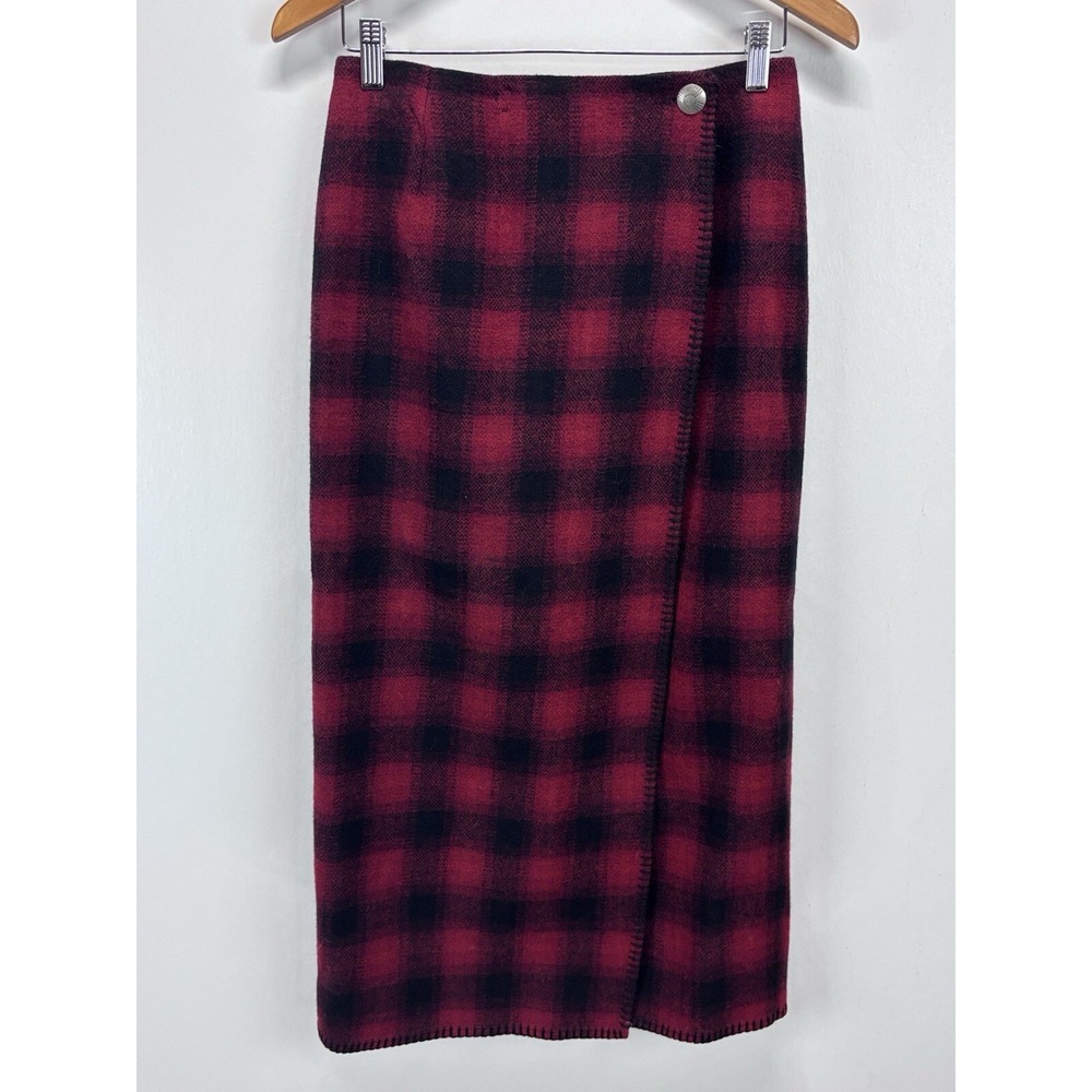 Vtg Ralph Lauren Country Blanket Wrap Maxi Skirt 14 Women's Buffalo Plaid Wool
